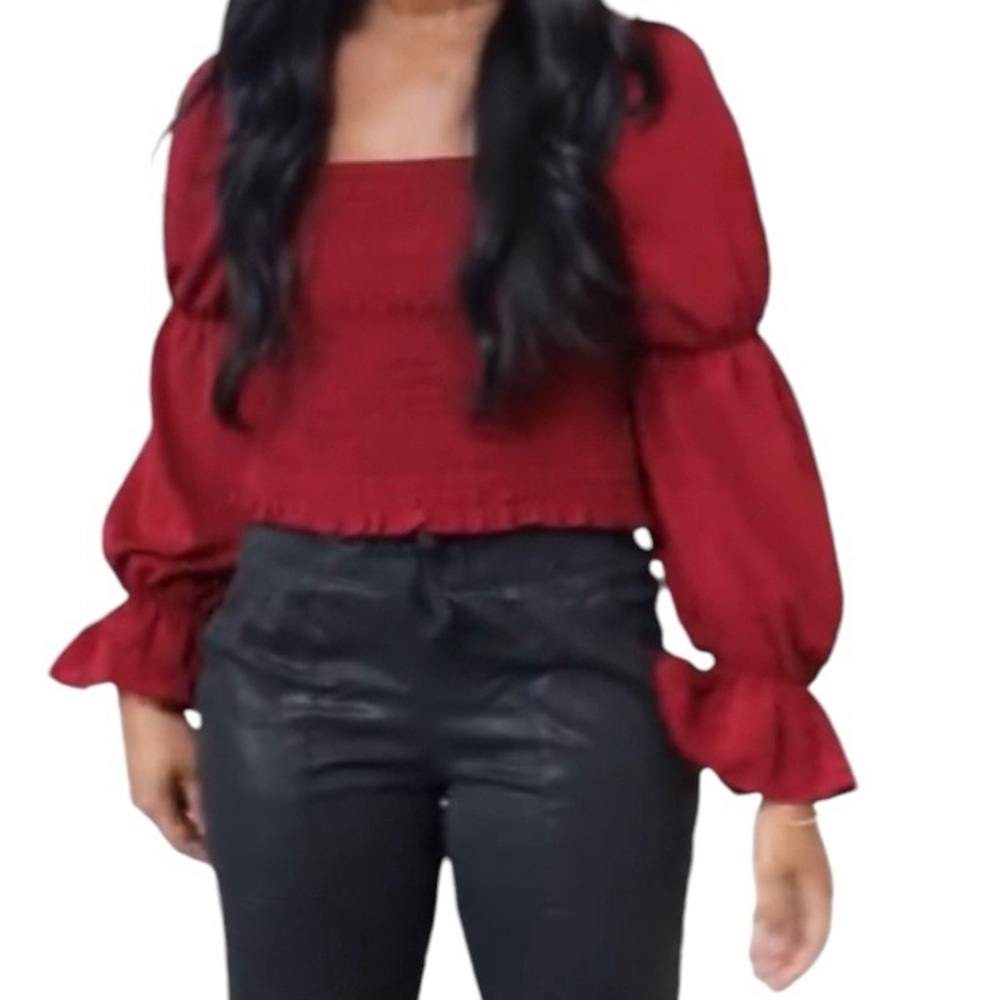 Dee Elly Crop Carolina Smocked top with balloon sleeves, NWT, L